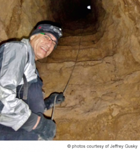 Dr. Gusky during a photo shoot, at the base of a stairway leading from tunnels to the trenches above ground.