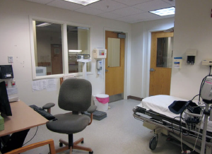 Houlton Regional Hospital’s rapid treatment unit area serves as a place to care for low-acuity patients.