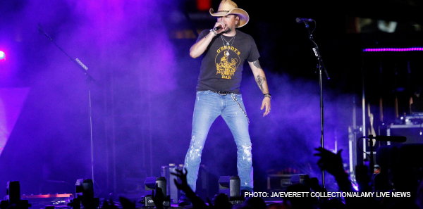 Jason Aldean on stage for Route 91 Harvest country music festival in Las Vegas on Oct. 1, 2017.