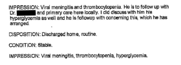 Figure 1: The physician’s notes following the patient’s first ED visit. 