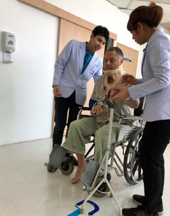 Dr. Wernecke about a month into his recovery, learning to walk and balance after an extremity fracture and overall debility. 